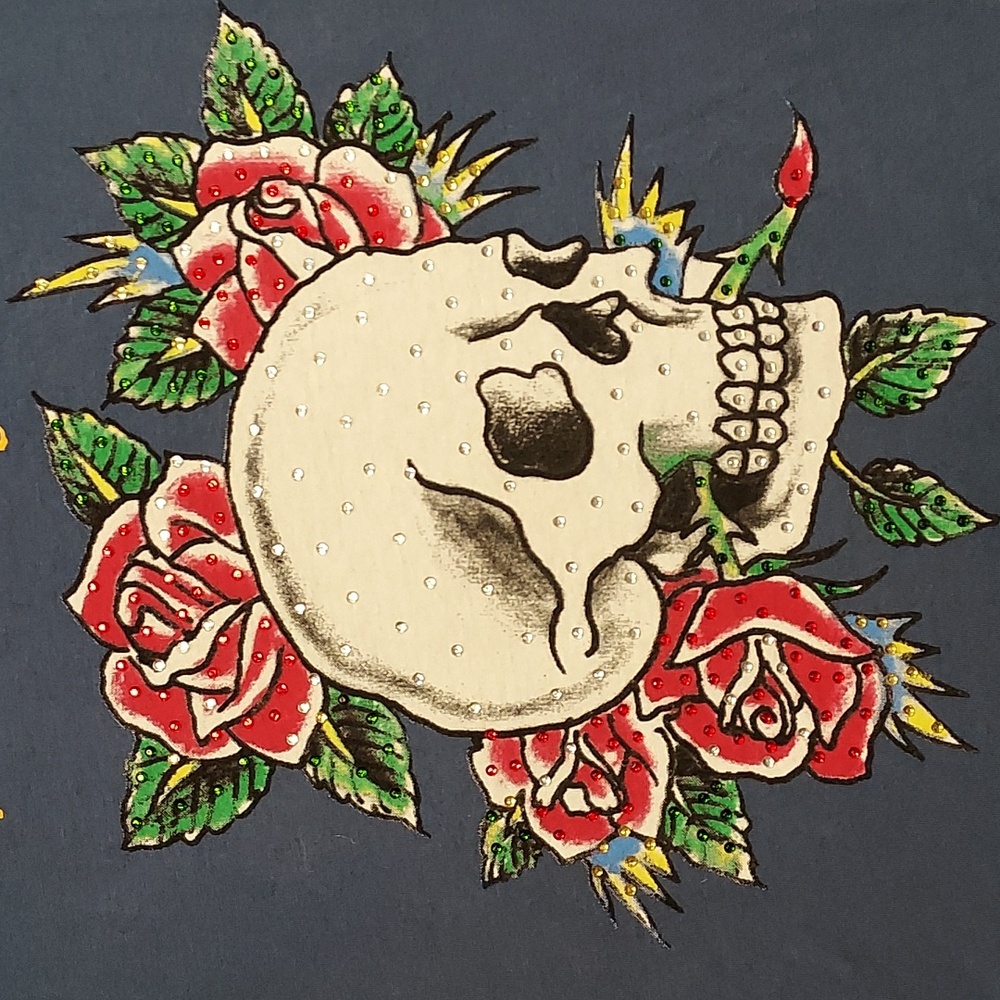 NWT Vintage Ed Hardy Skull & Roses Graphic Tee by Christian Audigier - Picture 4 of 10